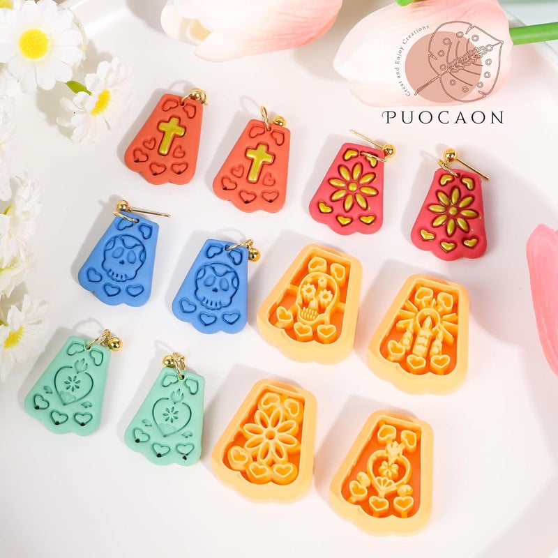 Puocaon Papel Picado Clay Cutters - 6 Pcs Mexican Day of The Dead Polymer Clay Cutters for Earrings Jewelry Making, Día de Muertos - Image 5